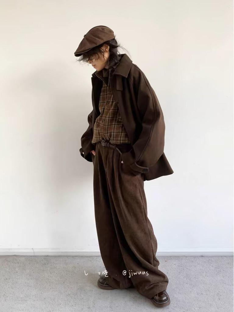 Unisex Retro Japanese Woolen Coat - Single-Breasted, Loose Fit, Raglan Sleeve