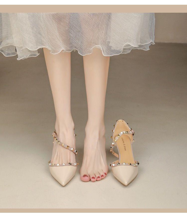 Women's Summer 2025 Studded Peep-Toe Stiletto Heels - Soft Leather, Nude