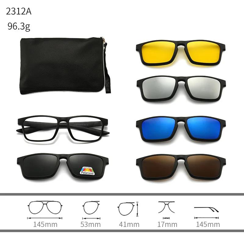 23XXA Gather 6PCS Magnetic Polarized Clip On Sunglasses Women Men Plastic Frame for Night Driving Sunglasses UV400
