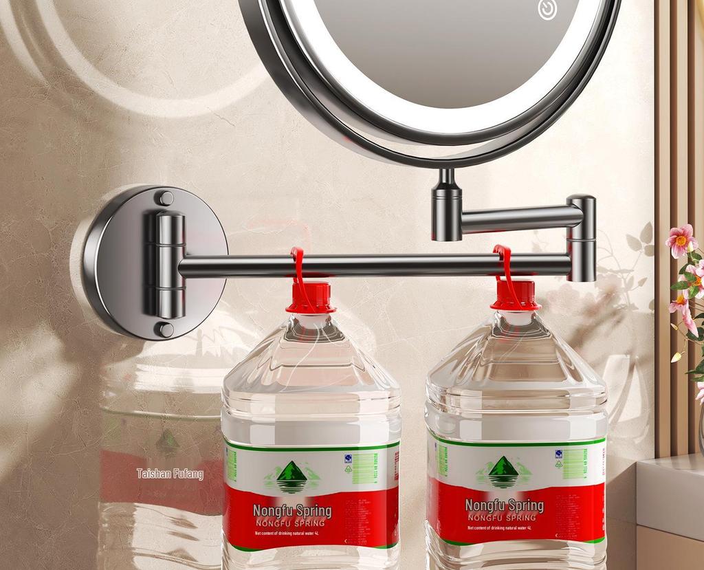 Wall-Mounted Foldable Vanity Mirror with Lights (Double-Sided, Punch-Free Installation) for Bathroom.