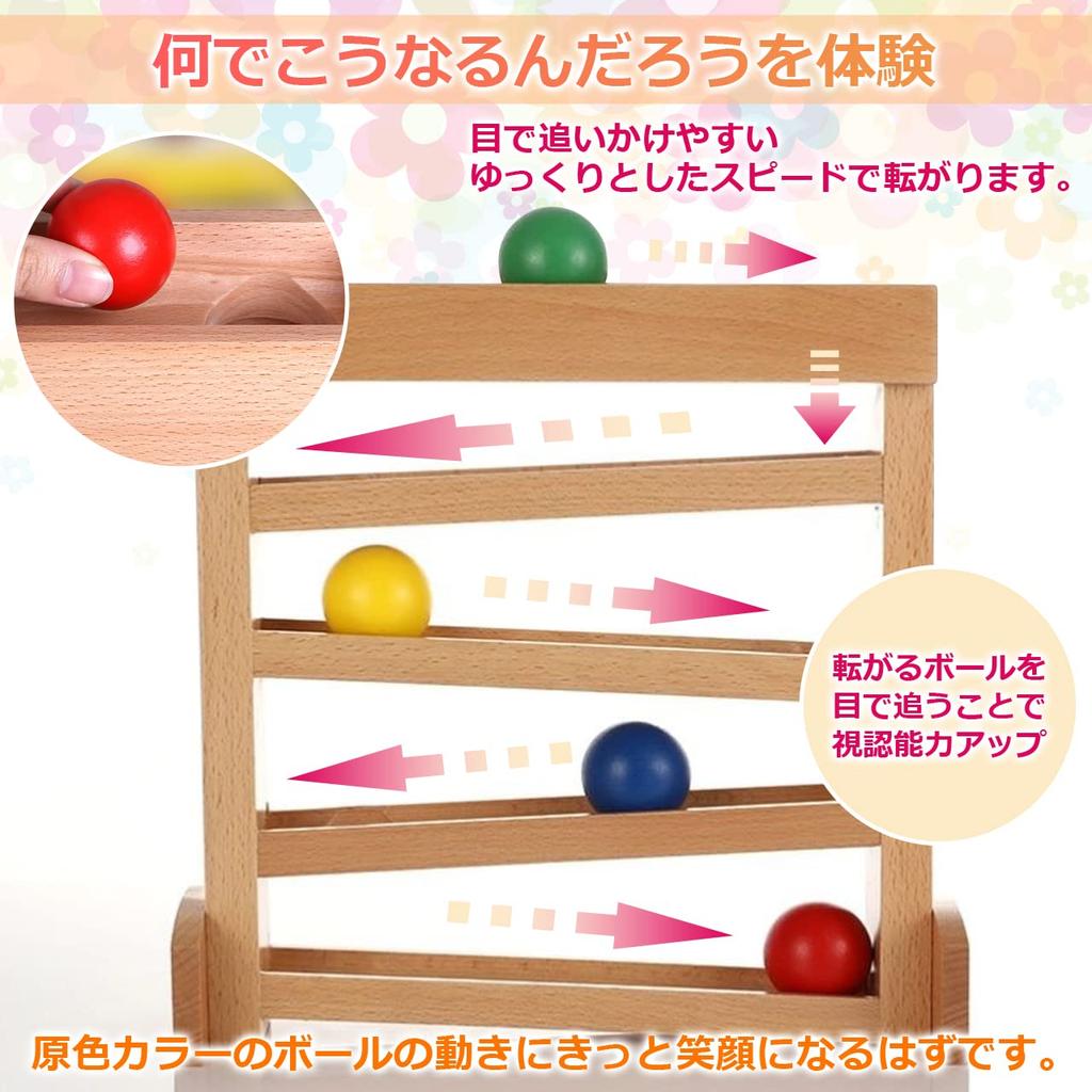 Revteds Wooden Rolling Coaster Slope Toy Wooden Toy Suspension Bridge Coaster Montessori 18 Months and Up