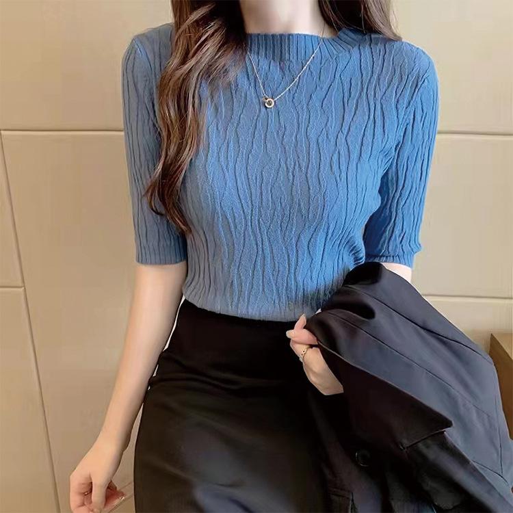 

Свитер с половиной высокого воротника, женский свободный тонкий вязаный свитер с длинными рукавами, осень-зима, новая нижняя рубашка OneSize синий