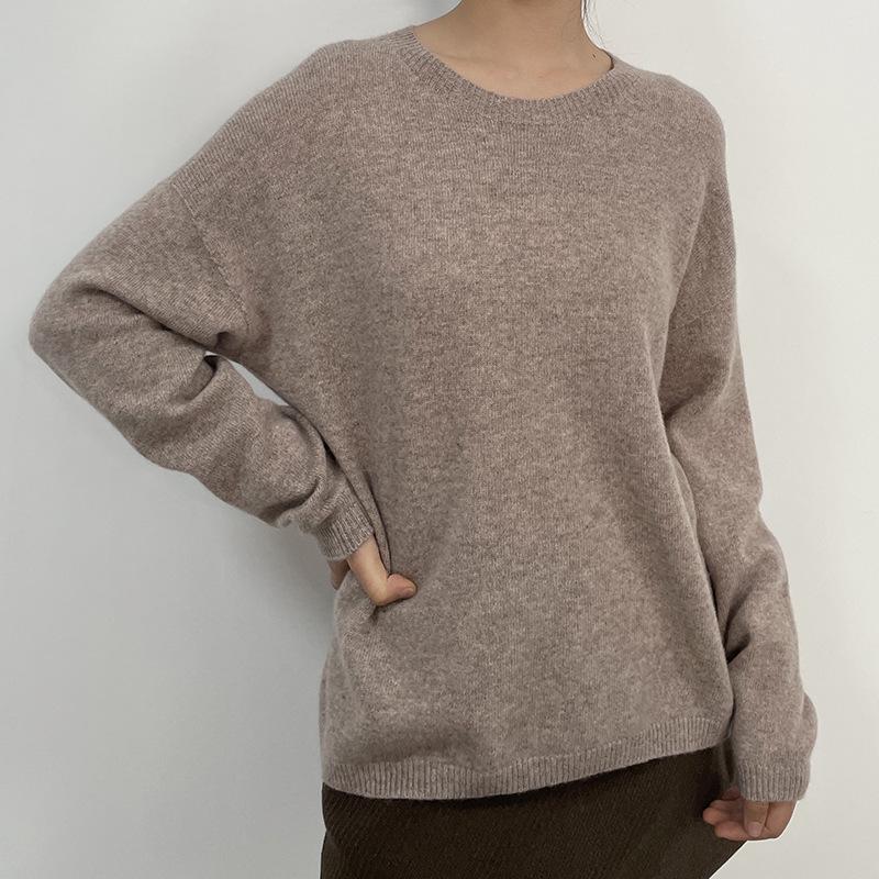 Women's 100% Pure Wool Seamless Sweater - Loose & Slim Fit, Round Neck, Perfect for Autumn & Winter