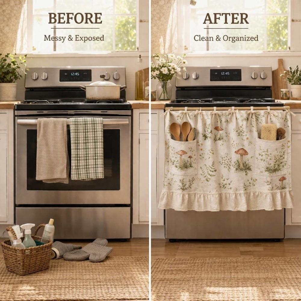 Ruffled Trim Oven Curtains Handmade Kitchen Oven Curtains New Stove Curtains  Rustic Kitchen