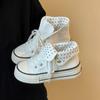 Frühling Herbst Damen Leinenschuhe Hoher Schaft Damen Flache Leinenschuhe Schnürung Student Sportliche Schuhe Mädchenschuh