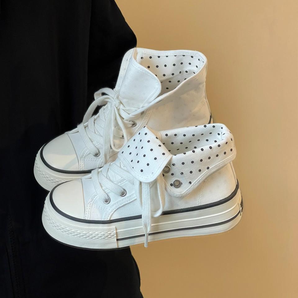 Frühling Herbst Damen Leinenschuhe Hoher Schaft Damen Flache Leinenschuhe Schnürung Student Sportliche Schuhe Mädchenschuh
