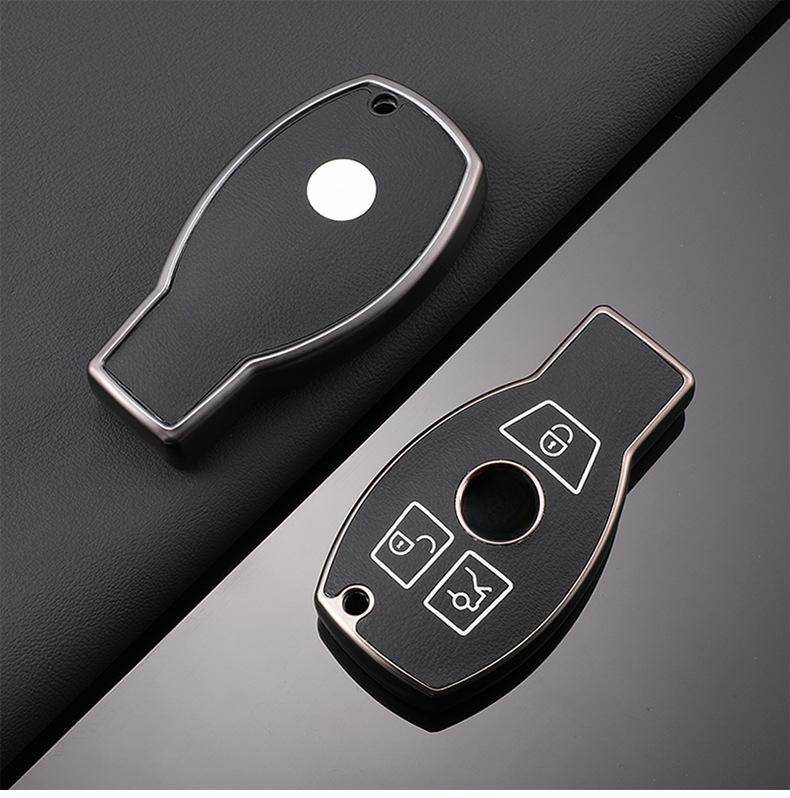 For Mercedes-Benz TPU Car Key Cover E-Class/Class E300L/C260L/A200L Car Key Decorative Leather Pattern All-Pack Protective Case