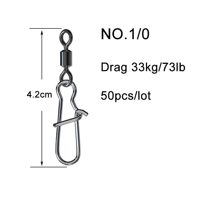 50PCS Fishing Bearing Rolling Swivel Solid Ring Squid Jig Lure Swivels Fishing Connector Snap Accessories Stainless Steel