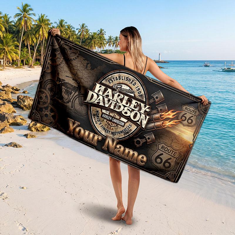 Harley-Davidson Personalisiertes Namens-Text Strandtuch, Weiches Saugfähiges Handtuch Strand Pool Reise Persönliches Geschenk