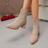 Fashion Women Boots New Large Fashionable Knitted Shoes Women Non Slip Rubber Sole Fashionable Luxury Boots High Heels Mid Calf Boots