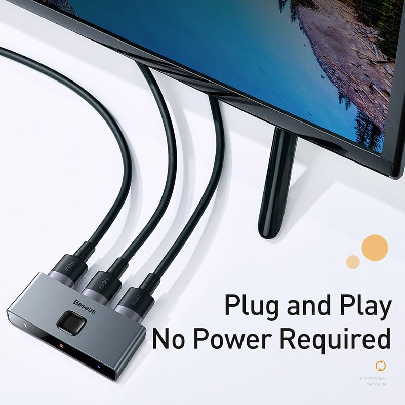 Baseus Matrix 2-in-1 HDMI Switch, HDMI 2.0 Ultra 4K 1 in 2 Out - Supports HDR 3D Compatible for TV, PS5, Laptop, PC