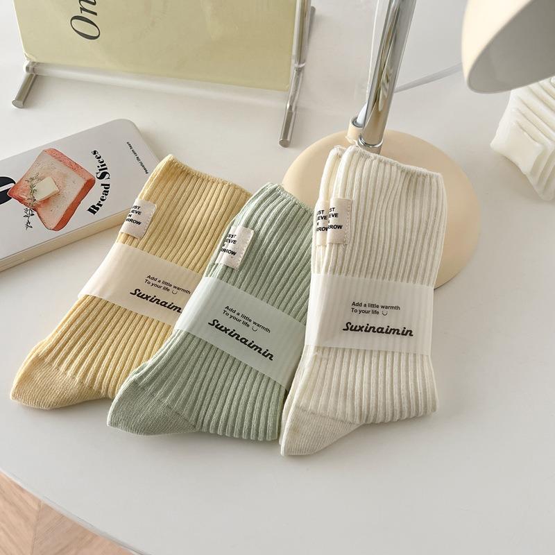 5 Pairs of Women's Spring and Summer New Cotton Heel Cloth Label In The Tube Pile Socks