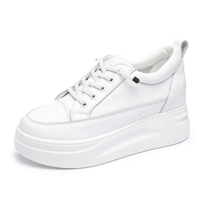 Fashion Summer New Style Thick-soled Insole Height-increasing Genuine Leather Women's Shoe Mesh White Sneakers Casual Sports Women Shoes