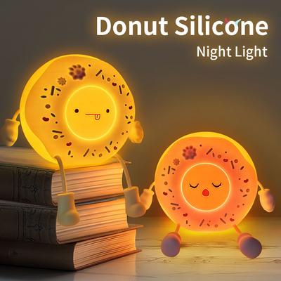 Sevimli Donut Led Gece Lambası USB Şarj Edilebilir Silikon Dokunmatik Lamba 2 Modlu Zaman Ayarlı Kısılabilir Gece Lambası Oda Dekorasyonu İçin