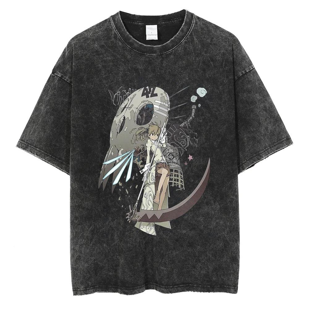 Hot Sale Classic Anime Soul Eater Graphic Print Tshirt Men Women Vintage Washed Cotton Comfortable Oversize Top Summer New Tees