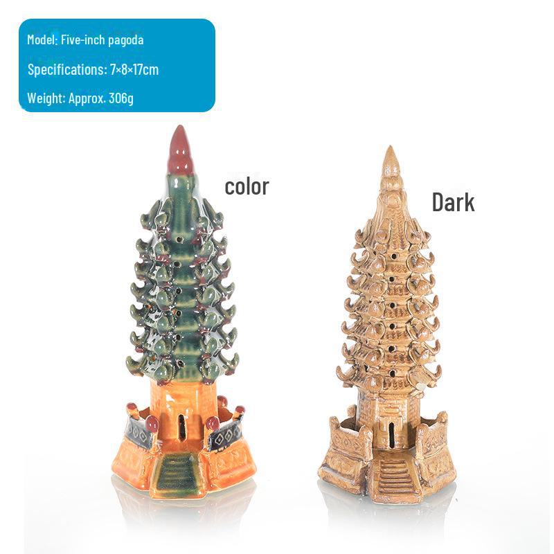 Hexagonal Pagoda Ceramic Ornament for Fish Tanks and Bonsai Sand Tables