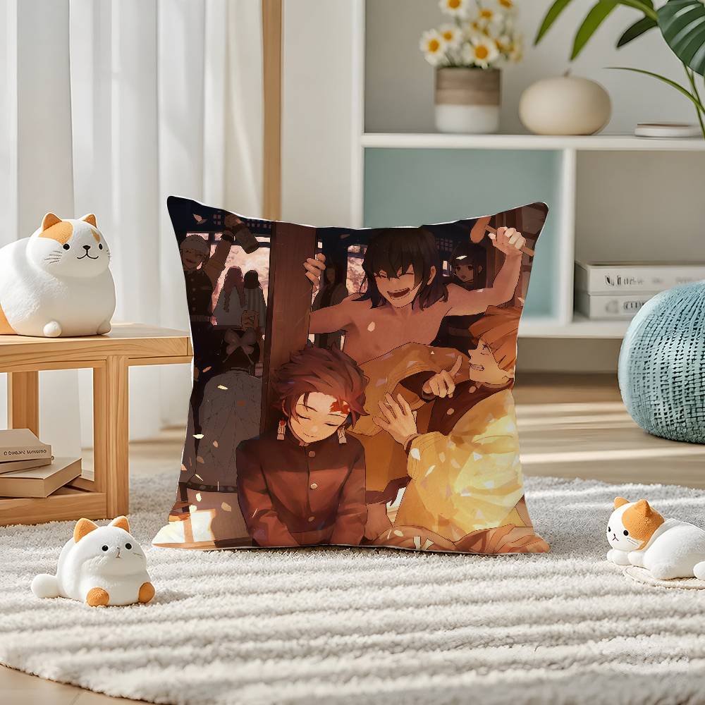 Demon Slayer Tokito Muichiro Anime Plush Pillow Cover Soft Short Plush Cushion Cover For Sofa Bedroom Home Decor Gift Decoration