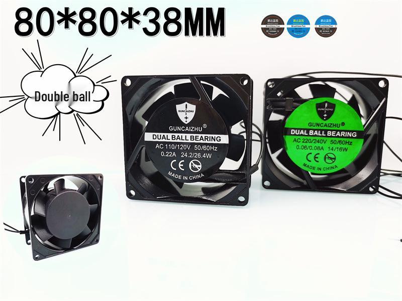 Dual Voltage Double Ball Bearing 80x80x38mm Cabinet Cooling Fan 220V Double Ball Bearing Bare Wire