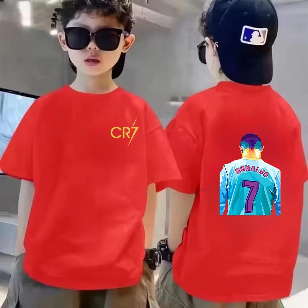 Sommar Bomull Barn T-shirt CR7 Ronaldo Andningsbar Pojke Vardaglig Mode Kortärmad Barn Idol Kläder Sport Baby T-shirt Toppar