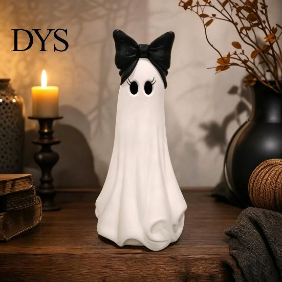 Spooky Season Decorations Cute Ghost Resin Ornament, Matte Finish Desktop Figurine, Decorative Decor for Living Room Halloween Statue Home Entrance