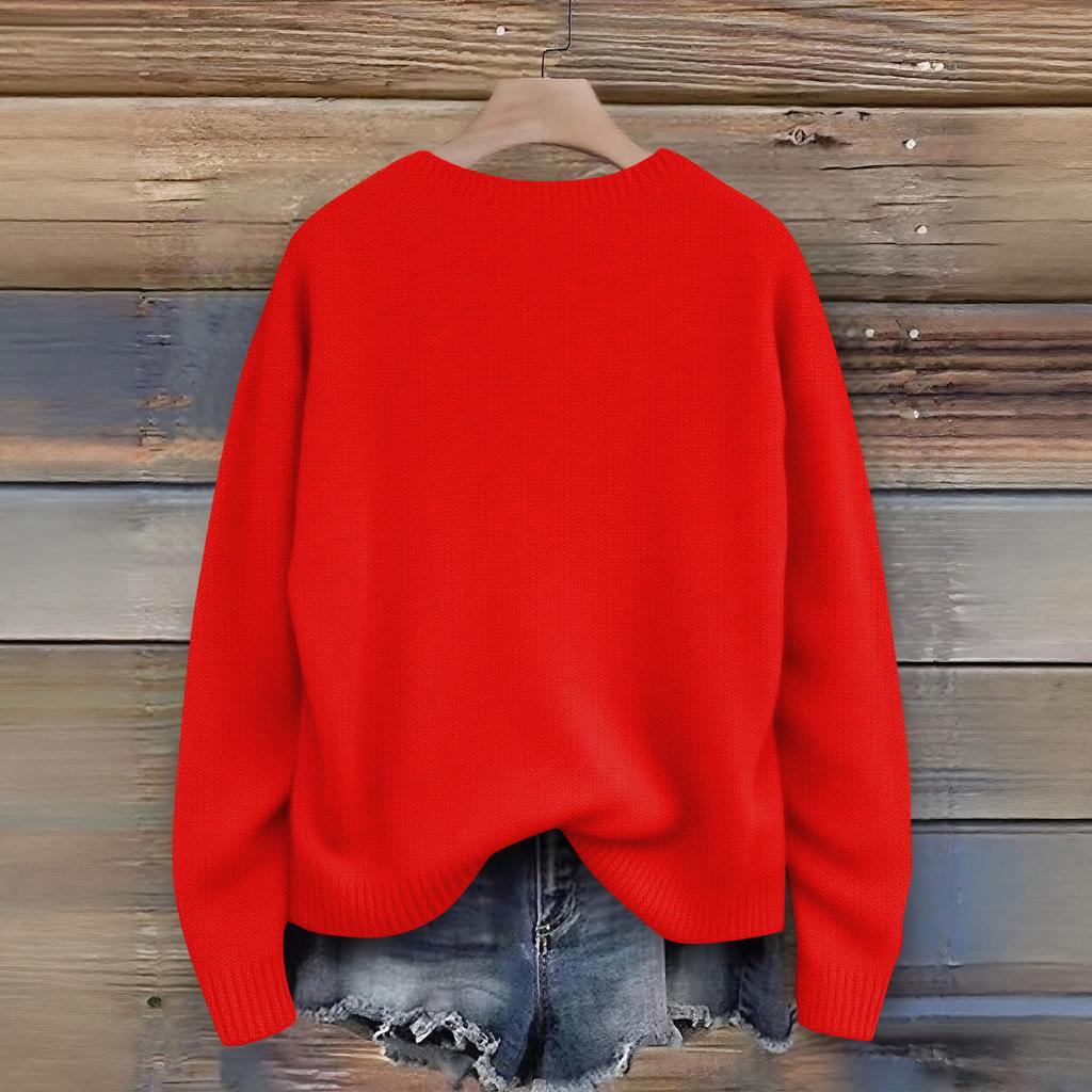 Women's Christmas Print Cardigan Long Sleeve Round Neck Knit Top