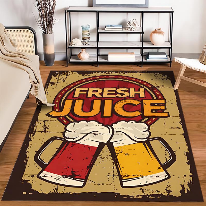 Retro Style Carpet with Fresh Juice Mug Design In Yellow & Red Suitable for Use As an Anti-slip for Living Room Bedroom Sofas