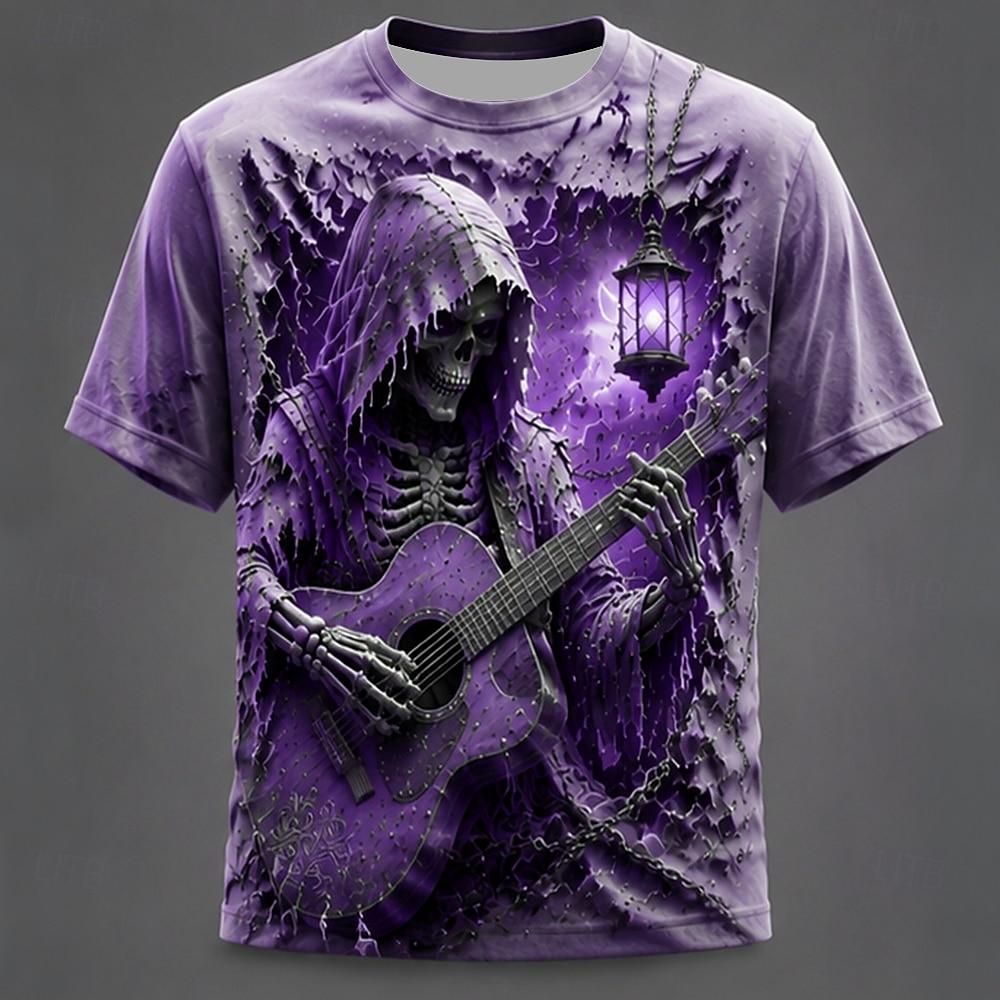 Halloween Men's Skull Bone T Shirt Short Sleeve T shirt 3D Print Crew Neck Shirt Gothic Street Dark Party All Seasons Clothing