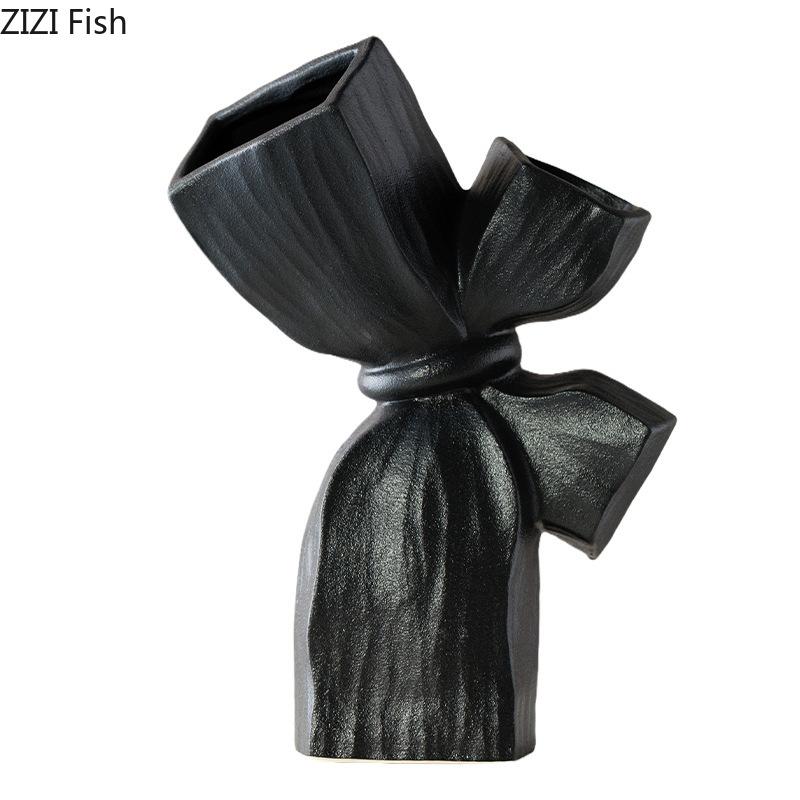 Bowknot Matte Ceramic Vase Table Decoration Creative Artificial Flower Decorative Flowers Arrangement Room Aesthetic Decor