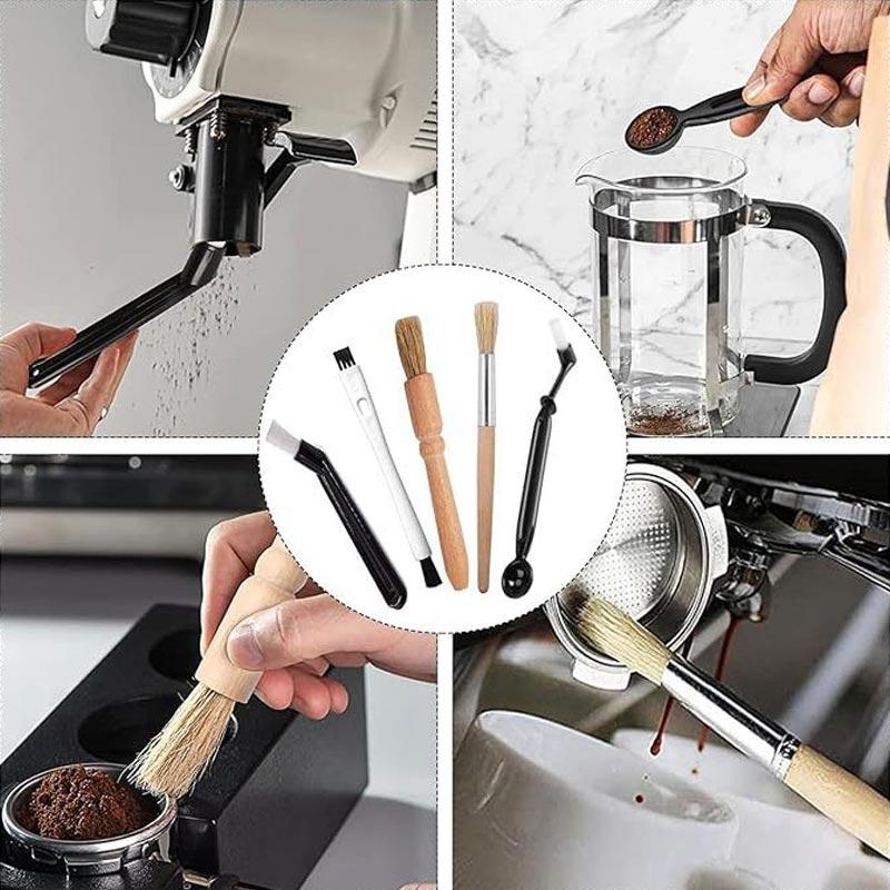 1 Set Coffee Machine Cleaning Brush Espresso Brush Kit Wooden Coffee Grinder Machine Duster Set