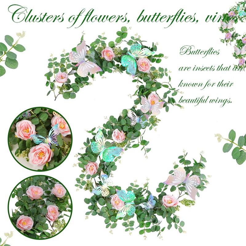 1PC Plastic Handmade Artificial Eucalyptus Leaf Vine Romantic Simulation Flower Vines Festival Laser Butterfly Home Decoration