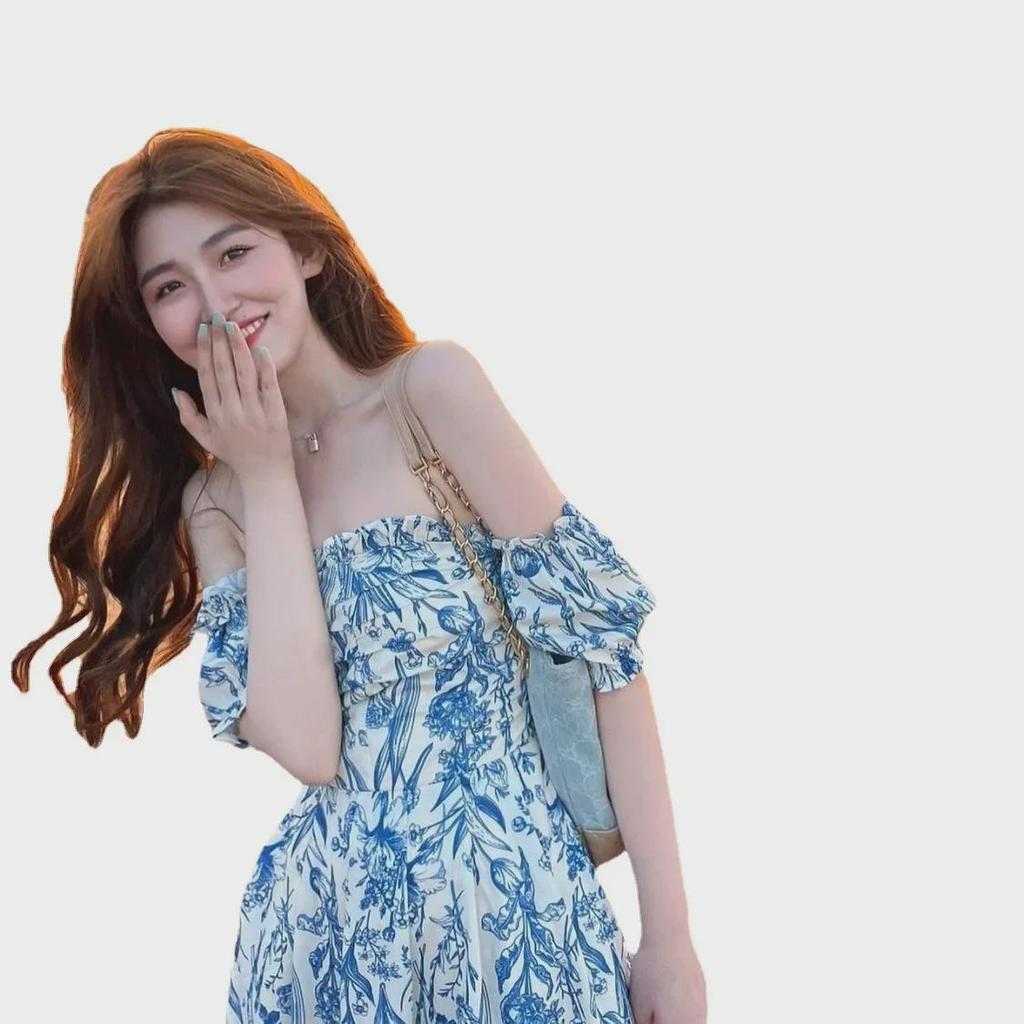 Petite Off-the-Shoulder Floral Bustier Dress, Spaghetti Strap Summer Beach Outfit.