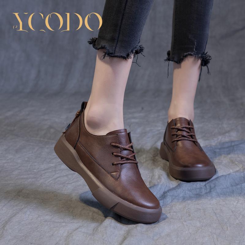 Spring Fall Flat Large Leather Student Shoes Girl Loafers