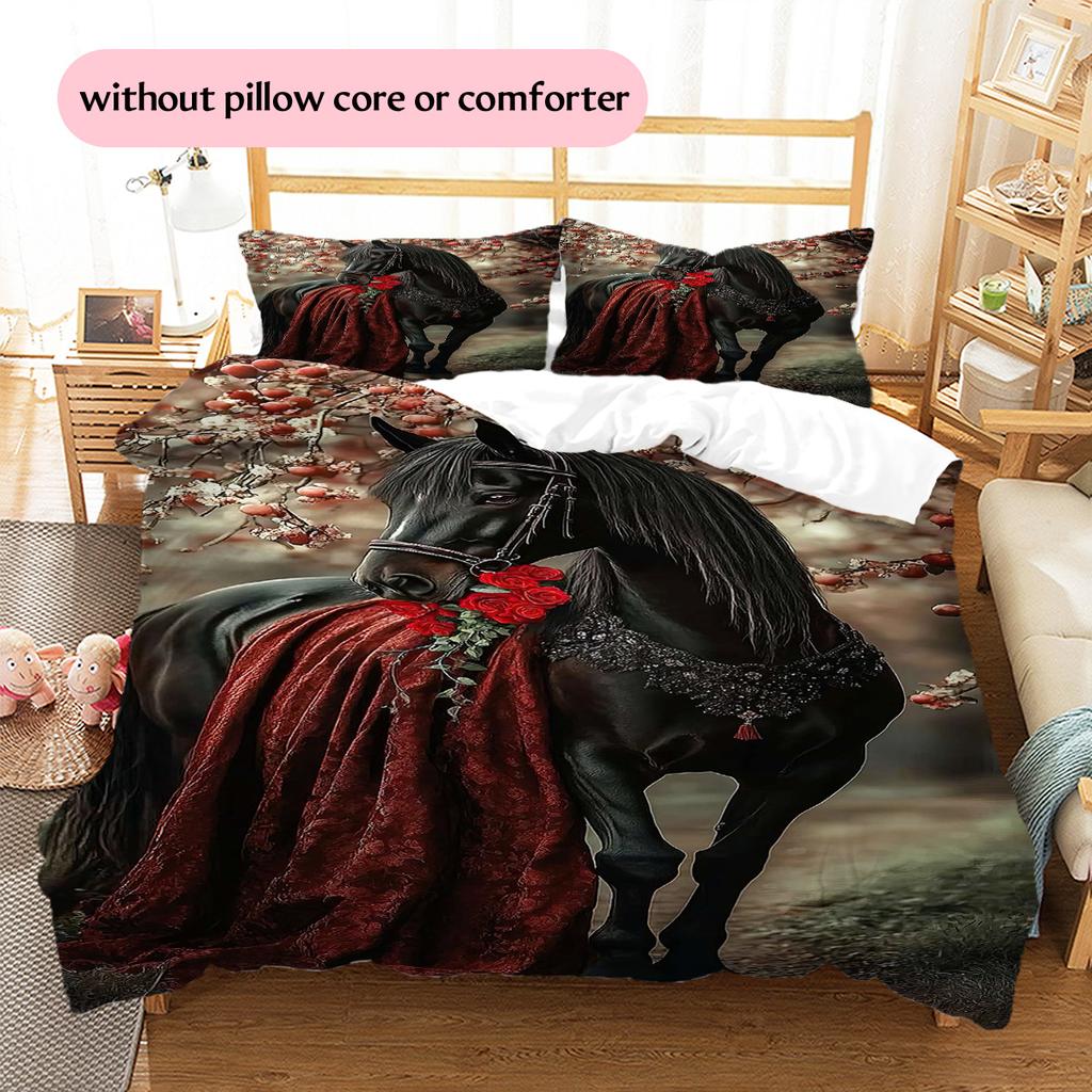 1PC Horse Bedding Quilt Set Quilt Cover Pillowcase Home Decoration Birthday Gift (1 * Duvet Cover + 15 * Pillowcase, Without Core)