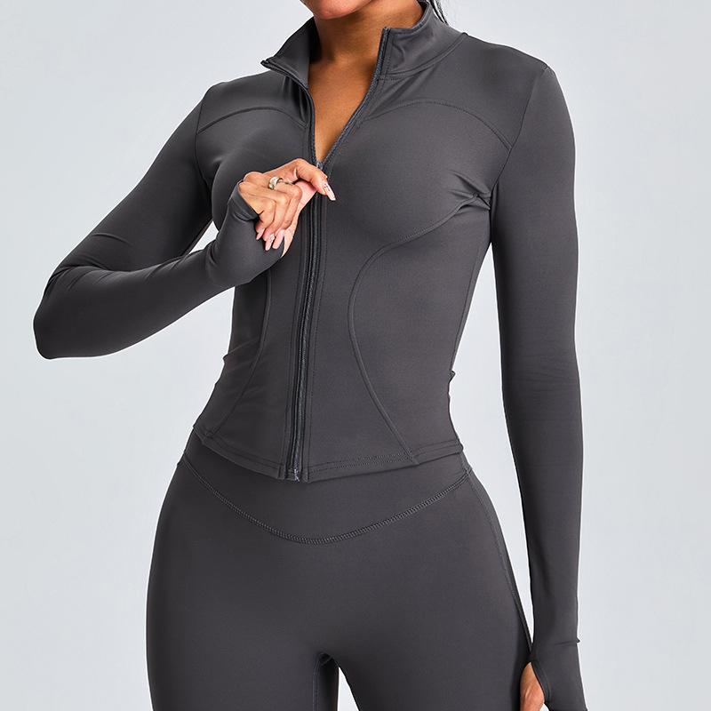 Naked Slimming Yoga Jacket For Women, Autumn And Winter Stand Up Collar Long Sleeved Zipper Cardigan, Slimming Sports And Fitness Clothing Top