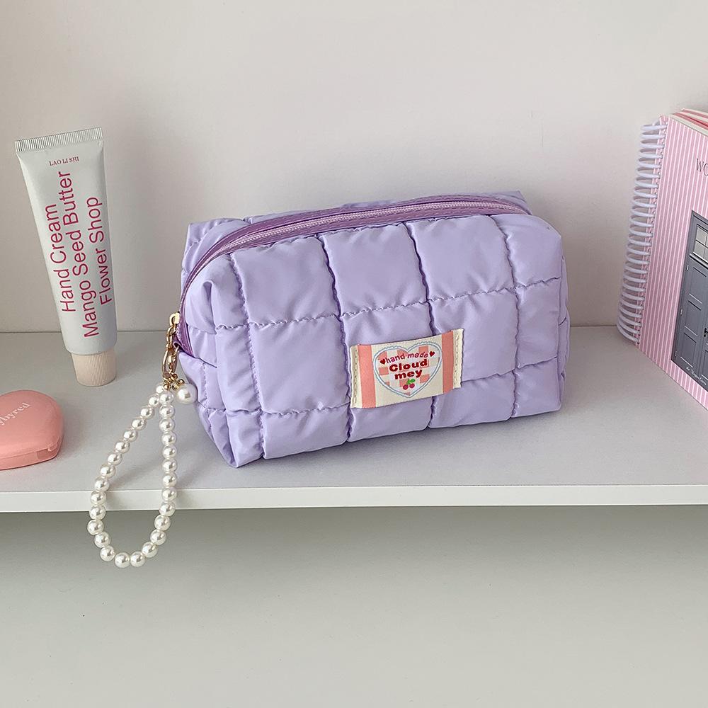 Travel Toiletry Bag Cotton Pearl Handle Cosmetic Bag Makeup Storage Bag Soft For Suitcase Travel Purse