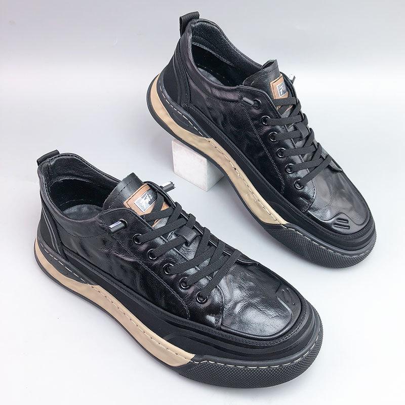 Fashion Sneakers Men Casual Genuine Leather Shoes Comfortable Lace-Up Soft Men Flats Black Brown Korean Simple Men Footwear