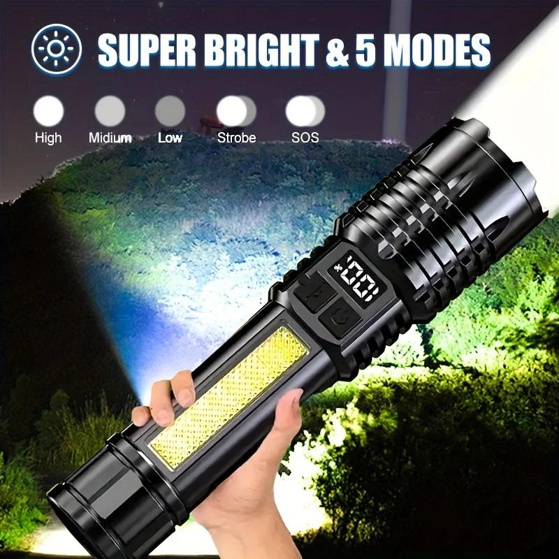 High Power Rechargeable Led Flashlight Very Strong Led Flashlight With Built-in Battery Torch For Fishing Hunting Camping Lanter
