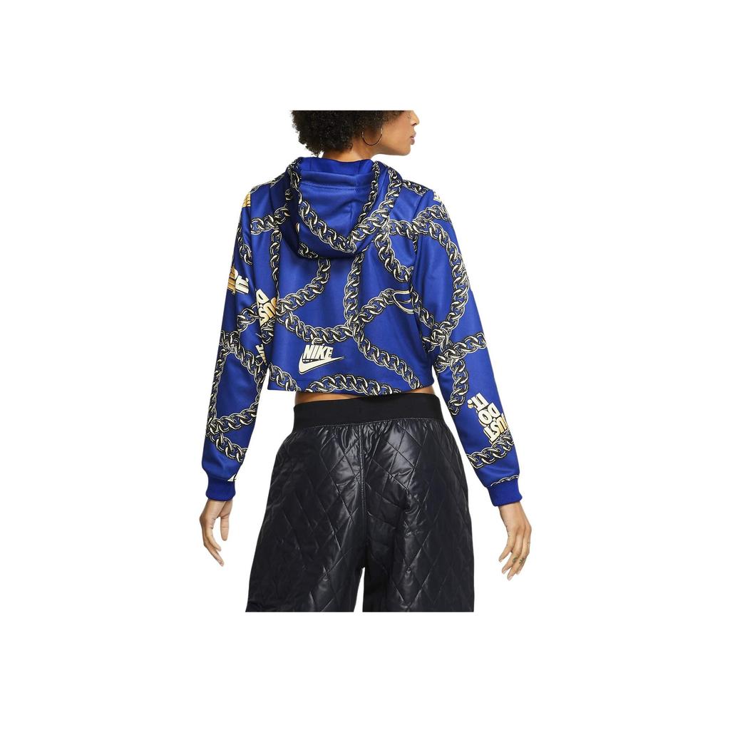 Nike Chain Pattern Full Print Hoodie Women Hoodies Blue CJ6306-455