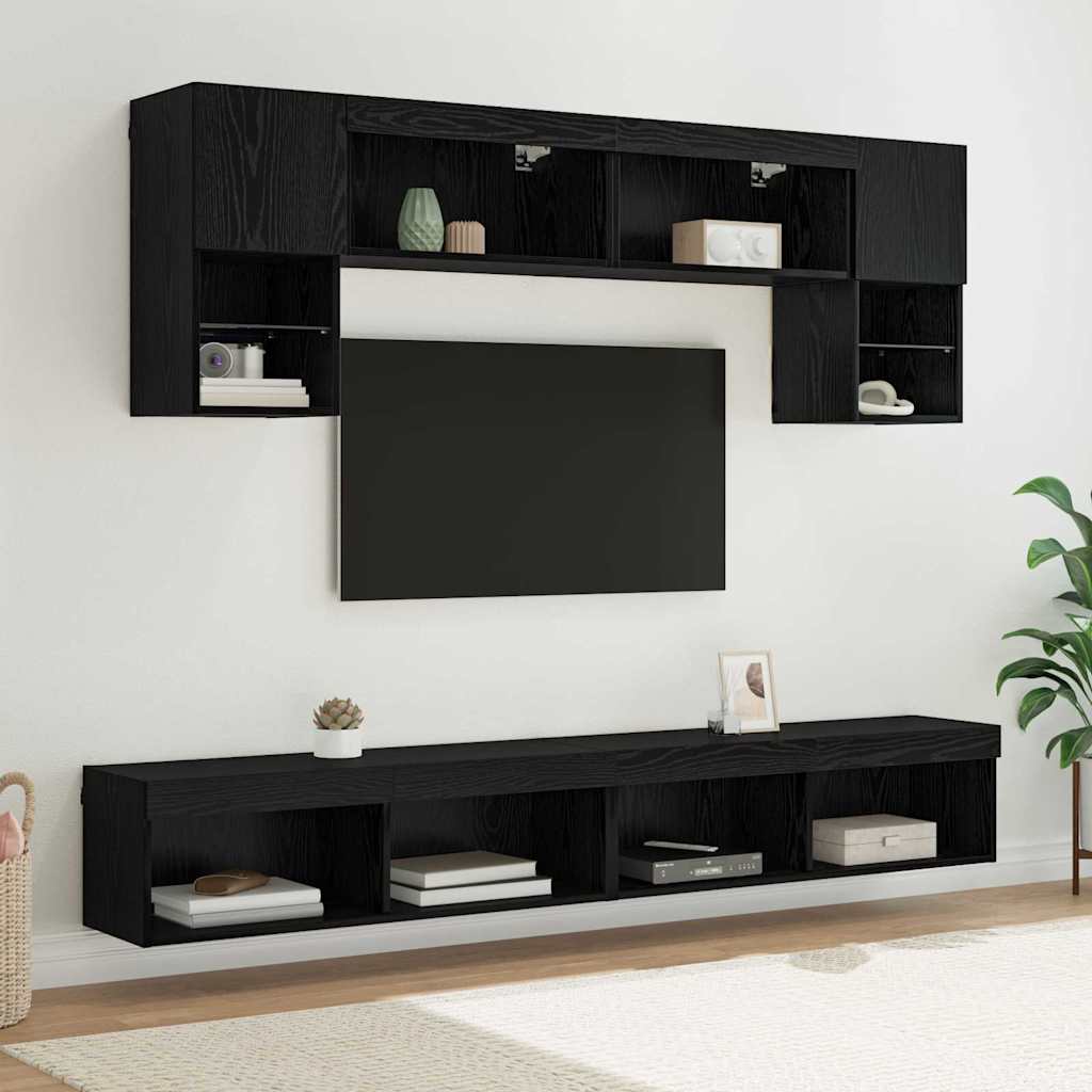 TV Wall Units with LED Lighting 6 pcs Black Oak Effect
