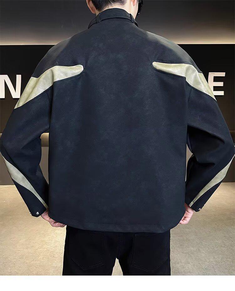 Men's Trendy Stand Collar Patchwork Jacket - 2025 Spring/Autumn Fashion, Loose, Versatile, Windproof.