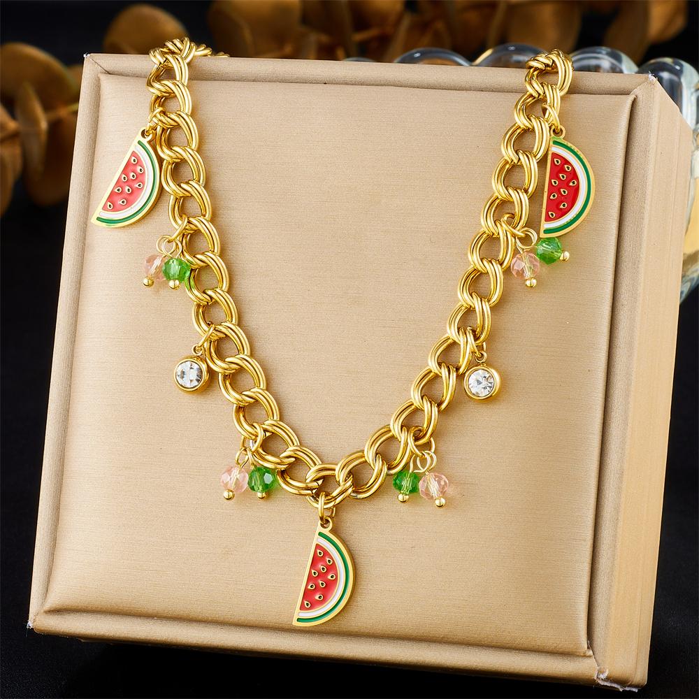 DIEYURO 316L Stainless Steell Cherry Strawberry Fruit Series Necklace For Women Lady New Fashion Neck Chain Jewelry Party Gift