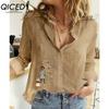 QICED Blusas y Camisas Casuales de Moda para Mujer con Estampado de Peces Pequeños, Manga Larga y Cuello Polo