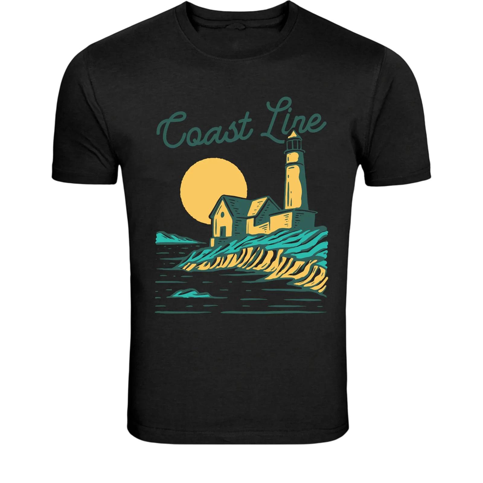 Coast Line Lighthouse T-Shirt - Ocean Sunset Seaside Graphic Tee XXXXL