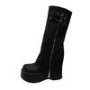 Modne buty damskie w stylu punk na platformie z grubą podeszwą, buty rycerskie, modne, zapinane na guziki, łączone, podwyższające wzrost, damskie długie botki
