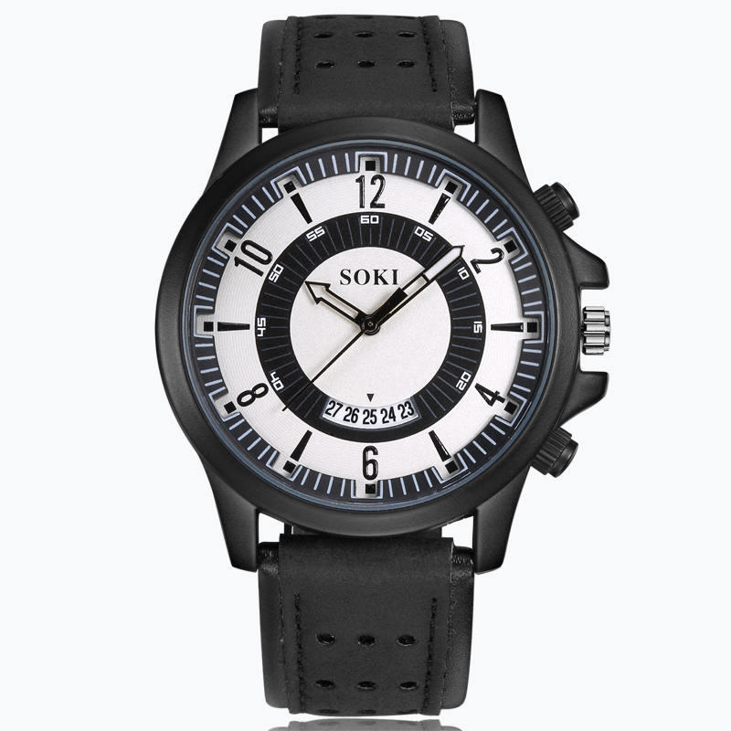 Men Leather Strap Calendar Quartz Watch Sports Wristwatch