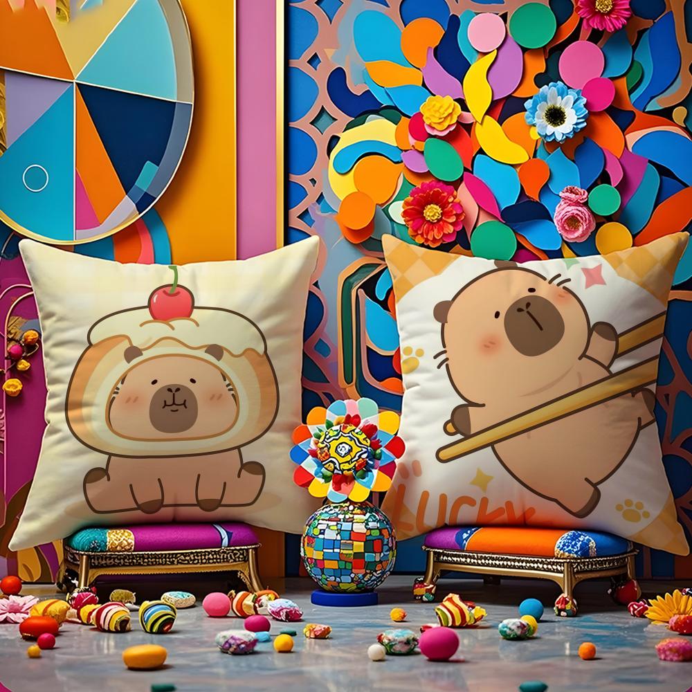 Cute Cartoon Capybara Pillow Case Anti-Dustmite Pillowcase Invisible Zipper Silky Short Plush Sofa Cushion Cover