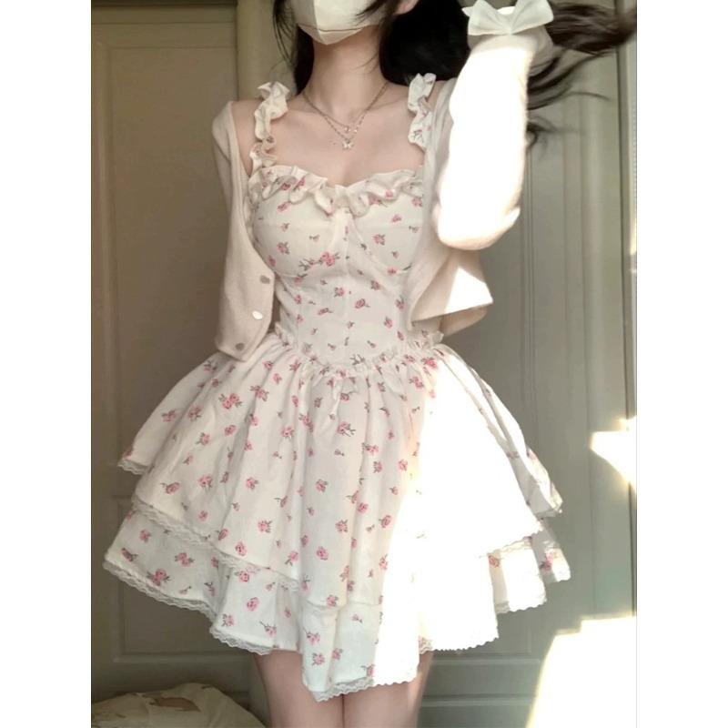 

Summer sexy waist slimming white suspender dress women S
