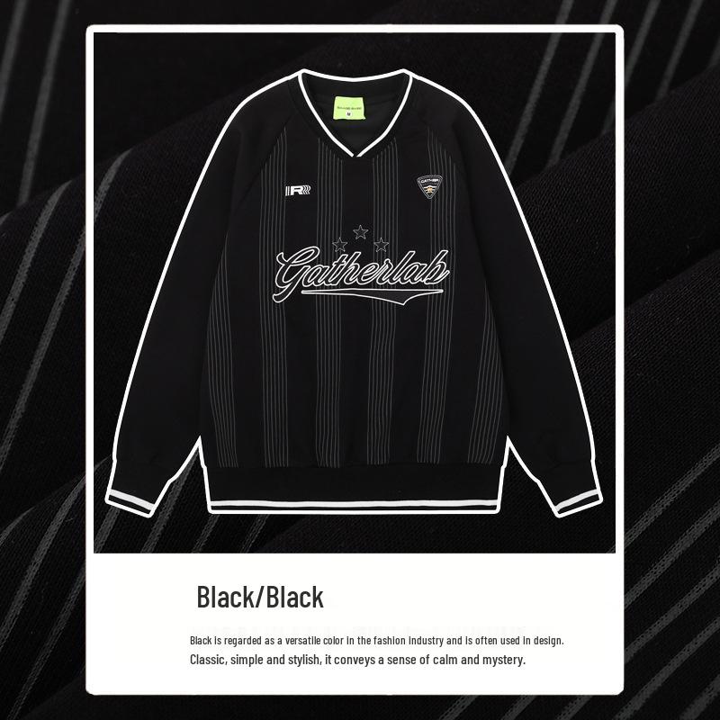 Trendy Raglan Sleeve Striped Jersey Hoodie - Blokecore American Style for Autumn/Winter M