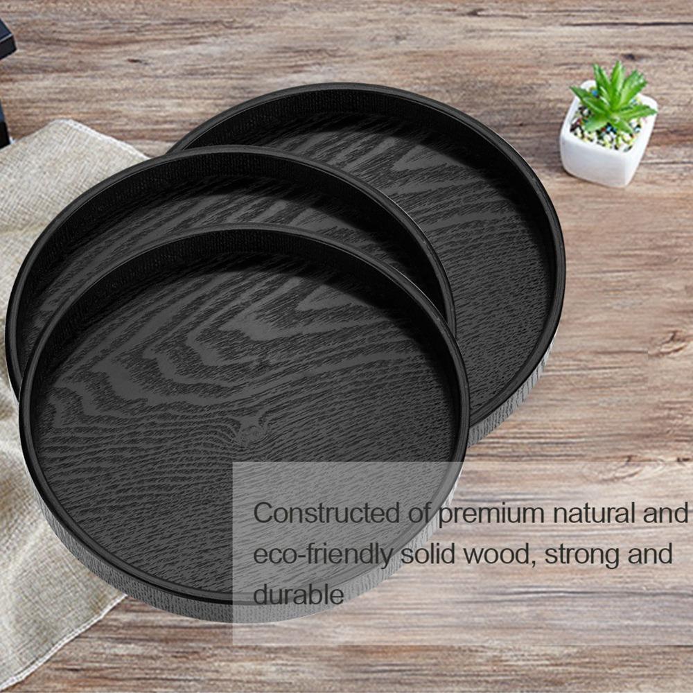 Round Shape Solid Wood Tray Black Color Tea Serving Tray Platter Wood Serving Tray  Restaurant Use