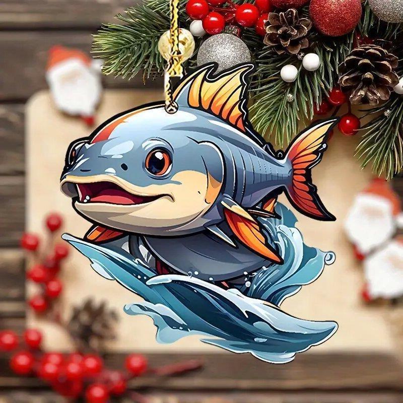 2d Acrylic Colorful Fish Car Hanging Pendant Eyecatching Cartoon Keychain Decoration